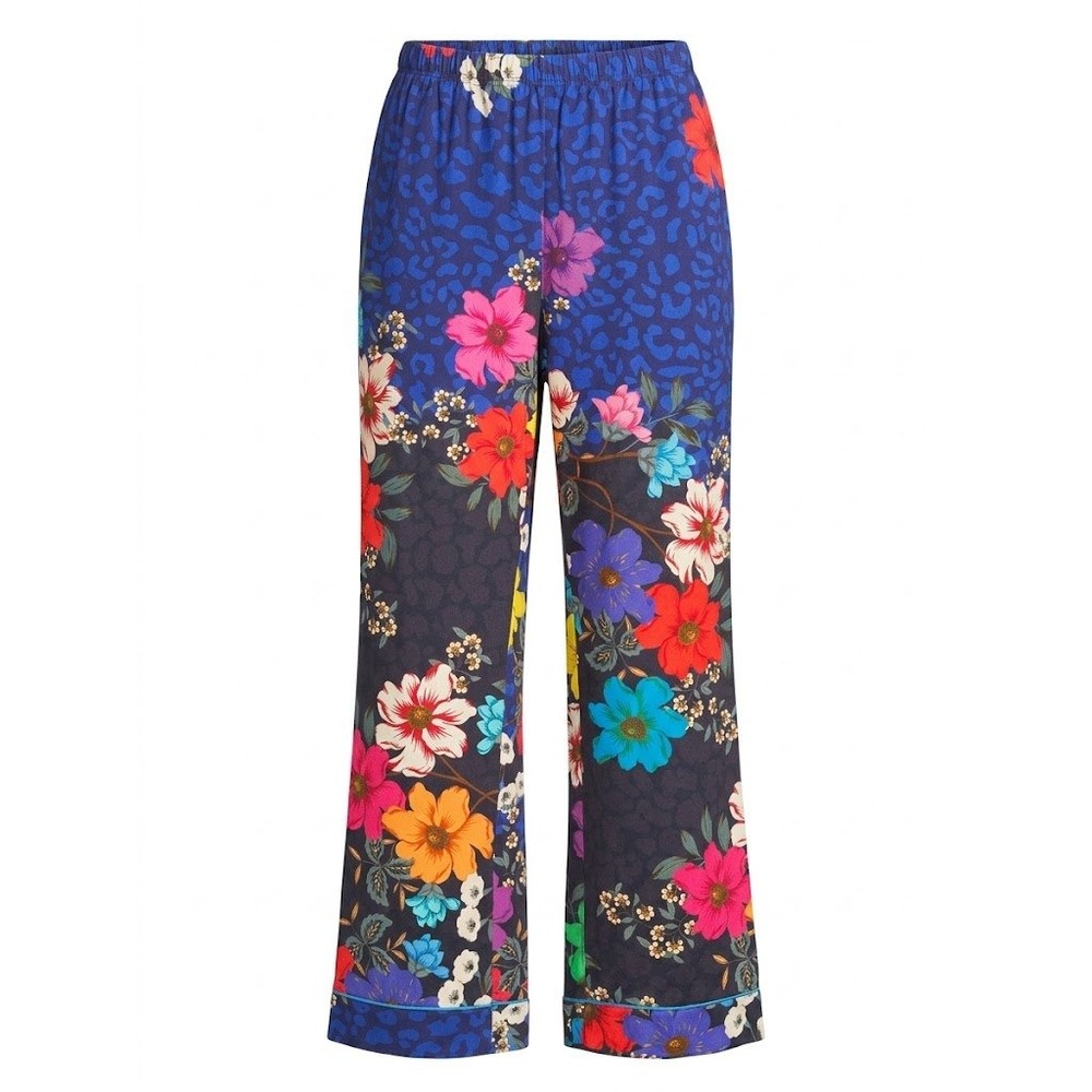 Johnny Was Floral Leopard Print Pima Cotton Modal Lounge Pants Blue Small